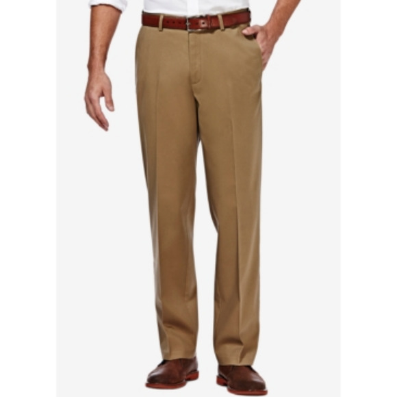 Haggar Men No Iron Stretch FlatbFront Expandable Waist Pants Khaki Size 40X32 - Picture 1 of 1
